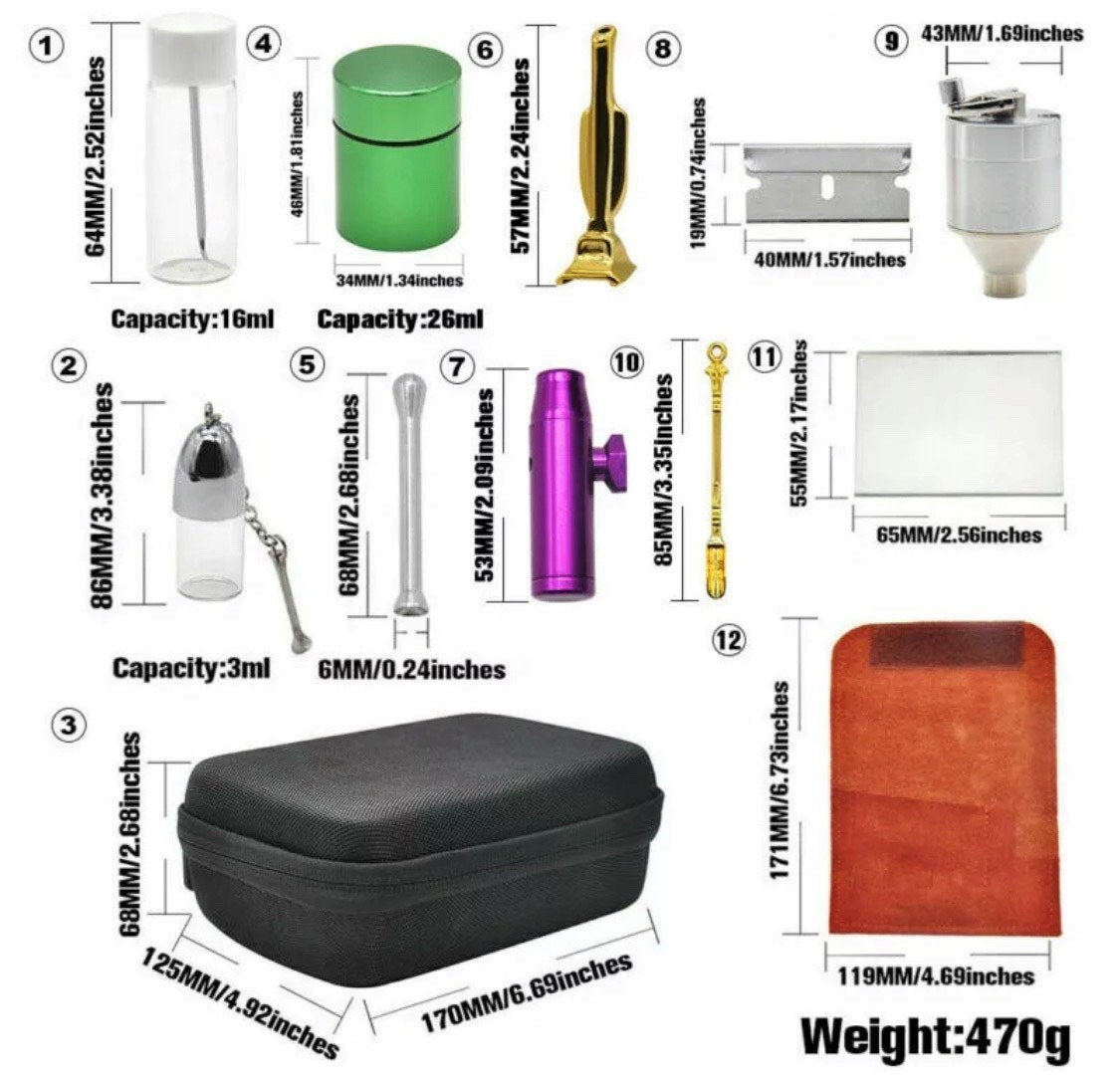 snuff tobacco tool 12 PCS Big Snuff Kit – Complete Sniffer Set with Tools & Storage snuff tobacco tool 12 PCS Big Snuff Kit – Complete Sniffer Set with Tools & Storage